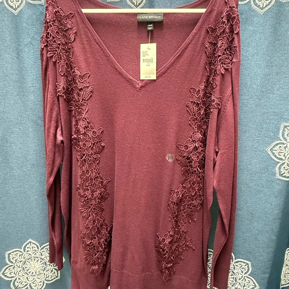 Lane Bryant Deep Red V-Neck Top